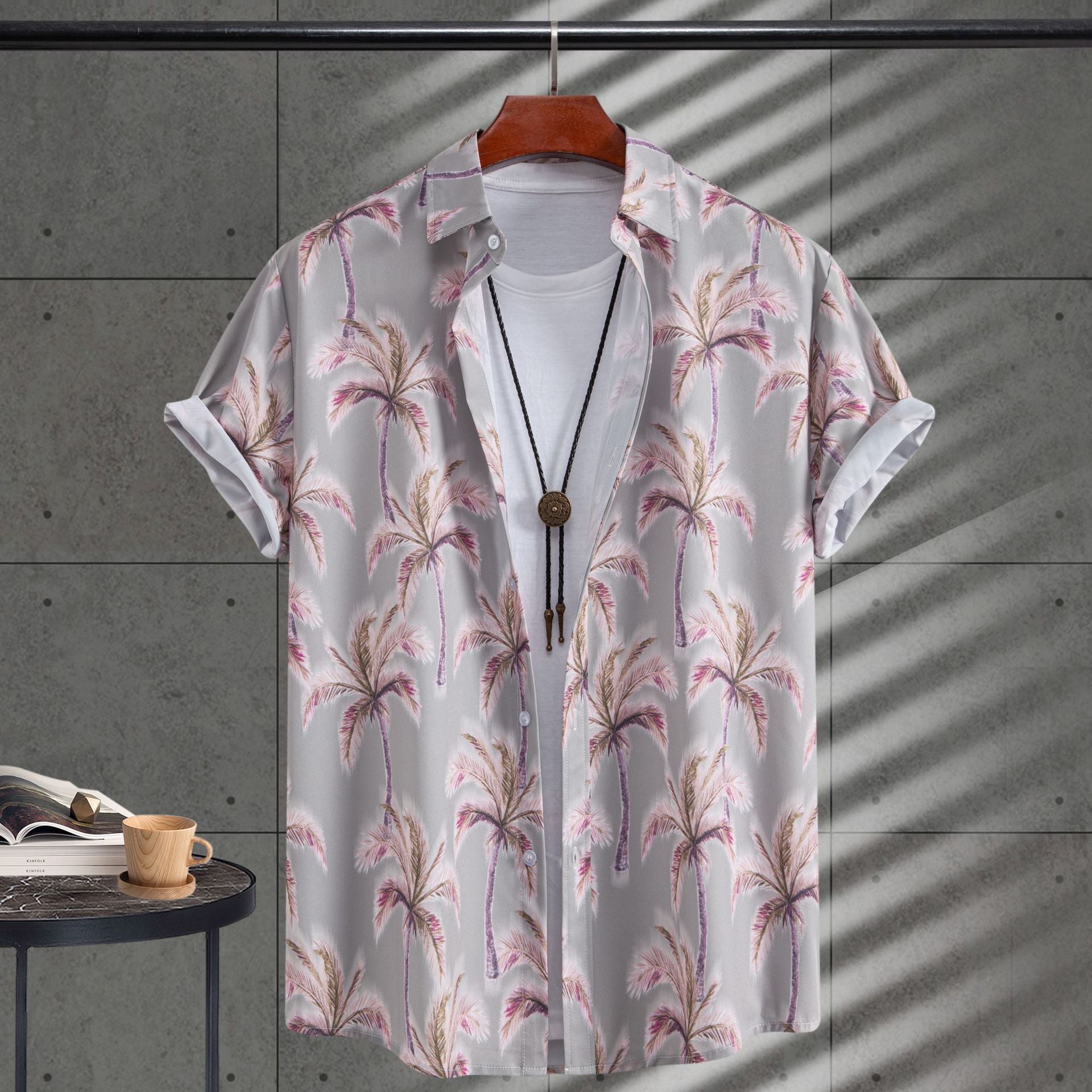 Herren Kurzarmhemd Palmen-Design Sommer Farben - BerlinGlamour
