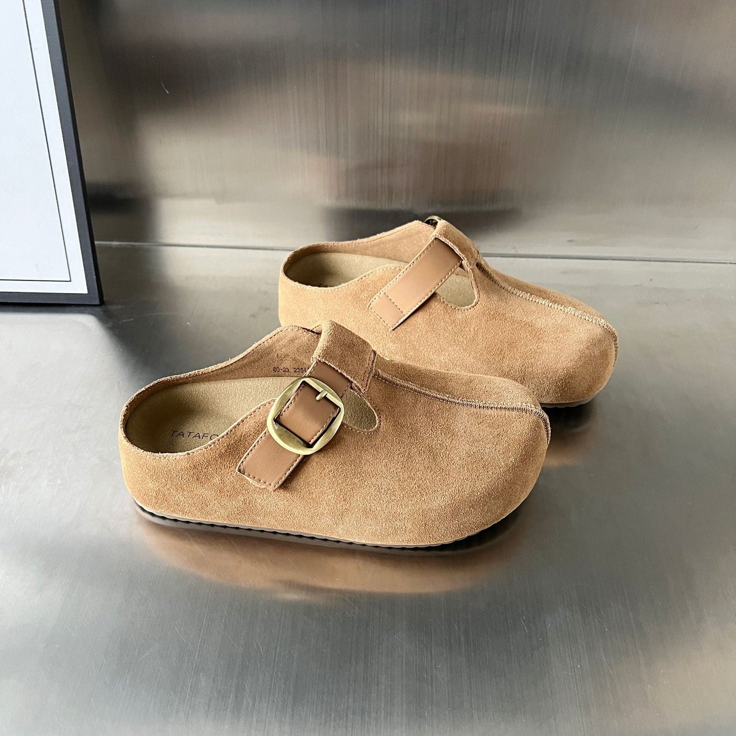 Damen Clogs Wildleder Elegant Schnallenverschluss Bequem