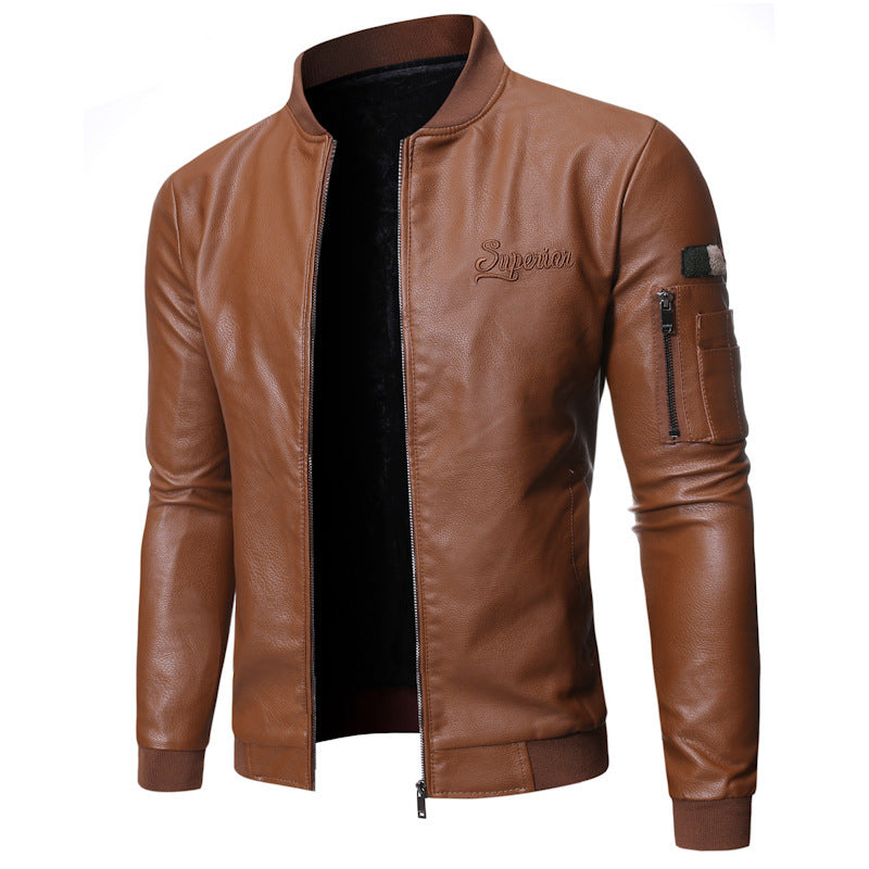 Herren Lederjacke Elegant Mit Stehkragen Reißverschluss - BerlinGlamour