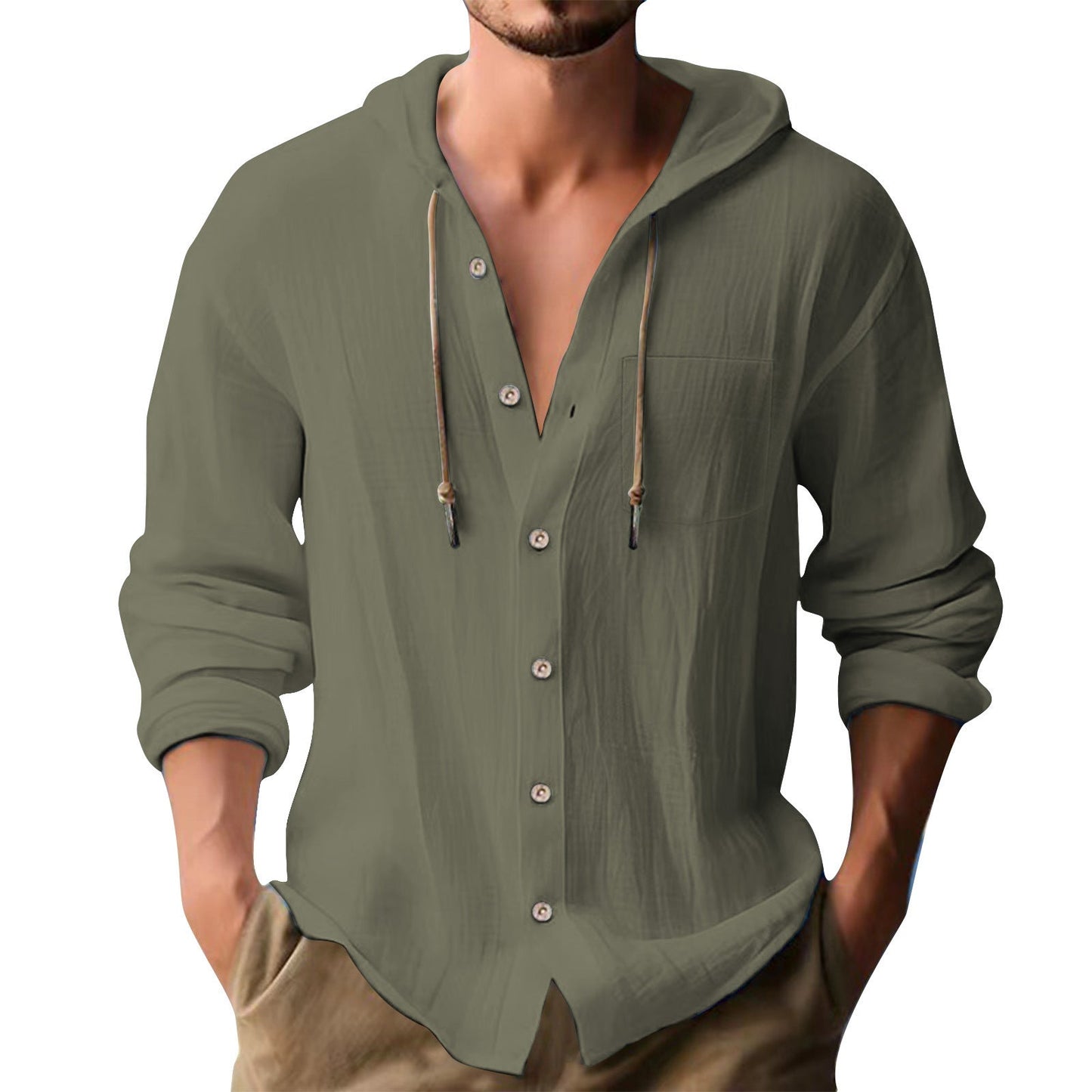 Herren lässiges Kapuzenshirt mit Knopfleiste und praktischen Taschen BerlinGlamour.
