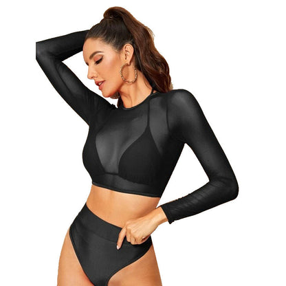 Damen Sport-Bikini-Set Hoch taille Langarm Oberteil