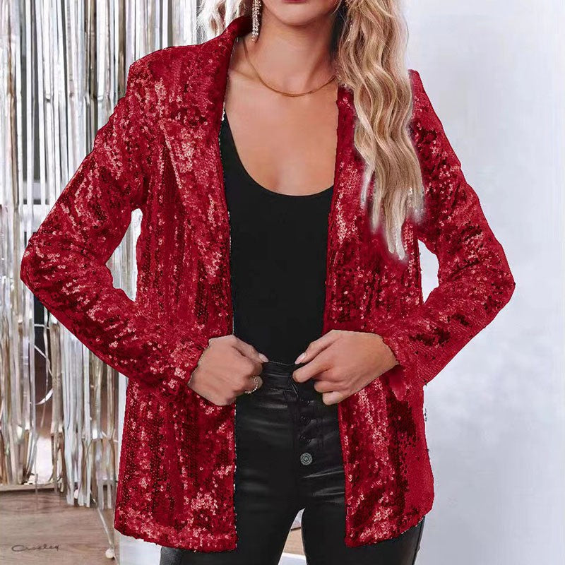 Damen Blazer Pailletten Glitzernd Elegant
