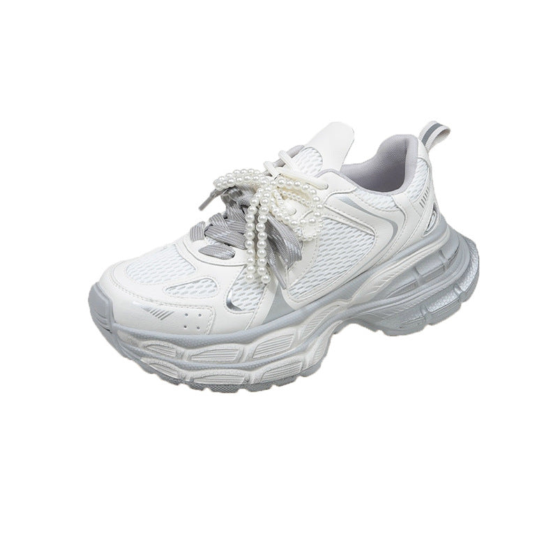 Damen Sneaker Sportlich Perlen Schnürsenkel Modisch