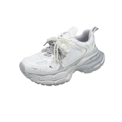 Damen Sneaker Sportlich Perlen Schnürsenkel Modisch
