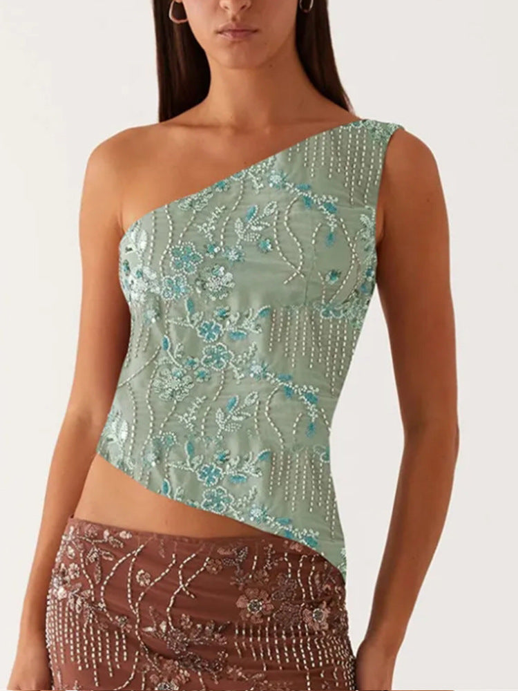 Elegantes Damen Bustier-Top mit Stickerei und Asymmetrie