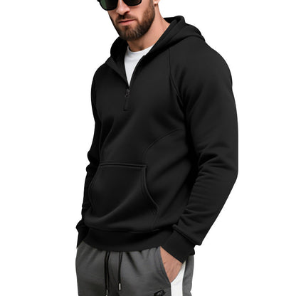 Herren Fleece Pullover Kapuzenpullover mit Reißverschluss und Kängurutasche Warm