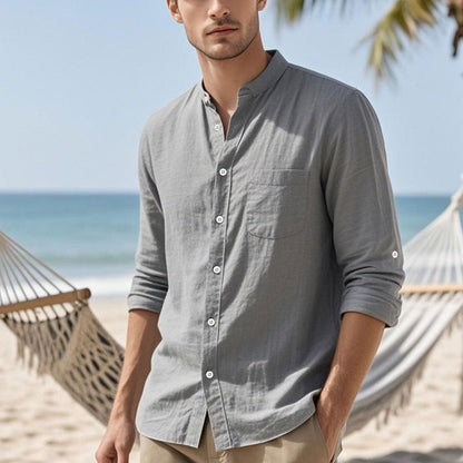 Herren Hemd Henley Stil Strukturiert Baumwolle Elegant