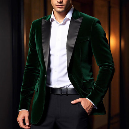 Herren Samtblazer Eleganter Anzug Blazer Mit Satinkragen