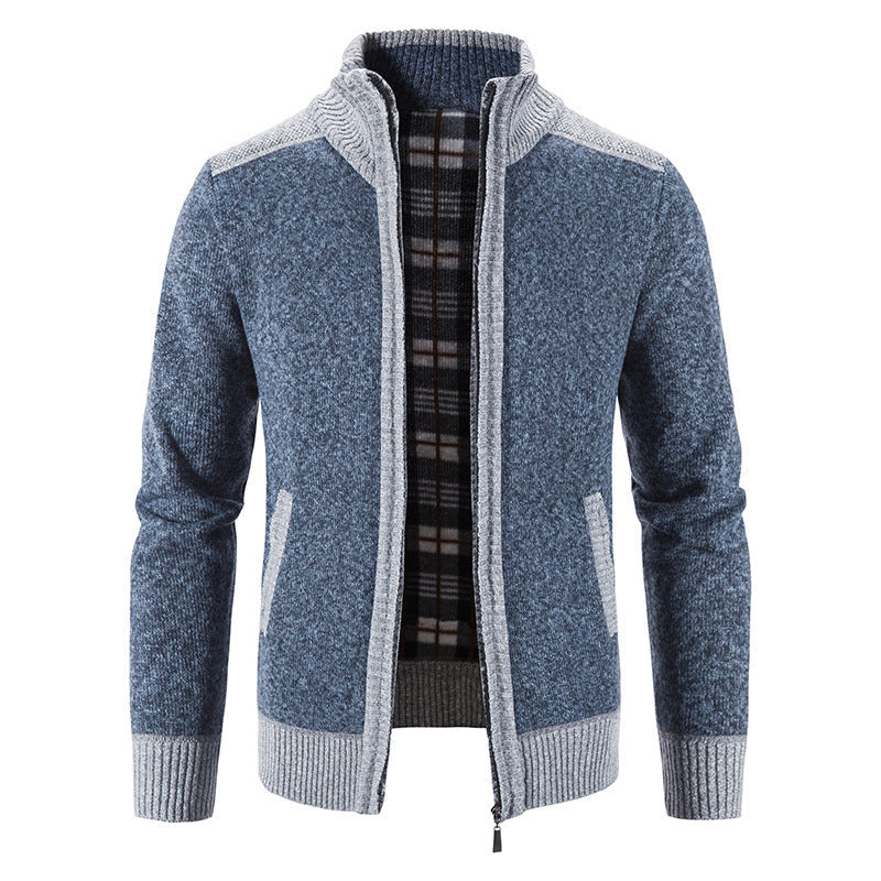 Herren Strickjacke Stehkragen Modern Strukturiert