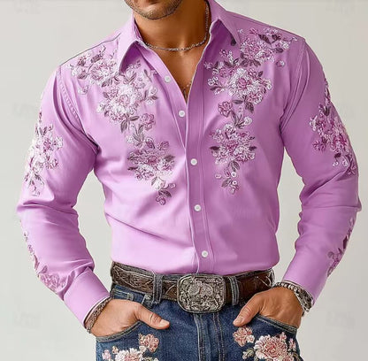 Herren Hemd Langarm Elegantes Blumen Muster Berlin Style