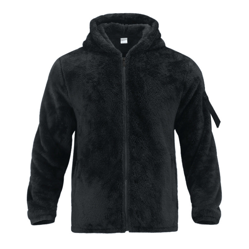 Herren Fleecejacke Warm mit Kapuze und Reißverschlusstaschen