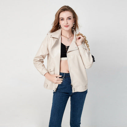Ledermantel Damen Bikerjacke Kunstleder Schwarz