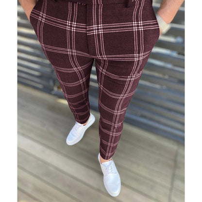 Herren Karottenhose Strukturiertes Karo Muster Elegante Hose