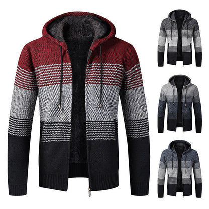 Herren Strickpullover Sportlich Kapuze Streifen Modern - BerlinGlamour