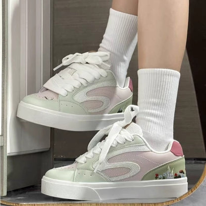 Damen Sneaker Floralmuster Dicksohle Mode