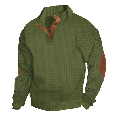Herren Strickpullover Modern mit Knopfleiste und Lederakzenten