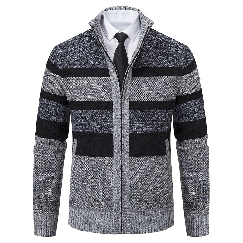 Herren Strickjacke Stehkragen Modernes Streifenmuster