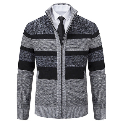 Herren Strickjacke Stehkragen Modernes Streifenmuster