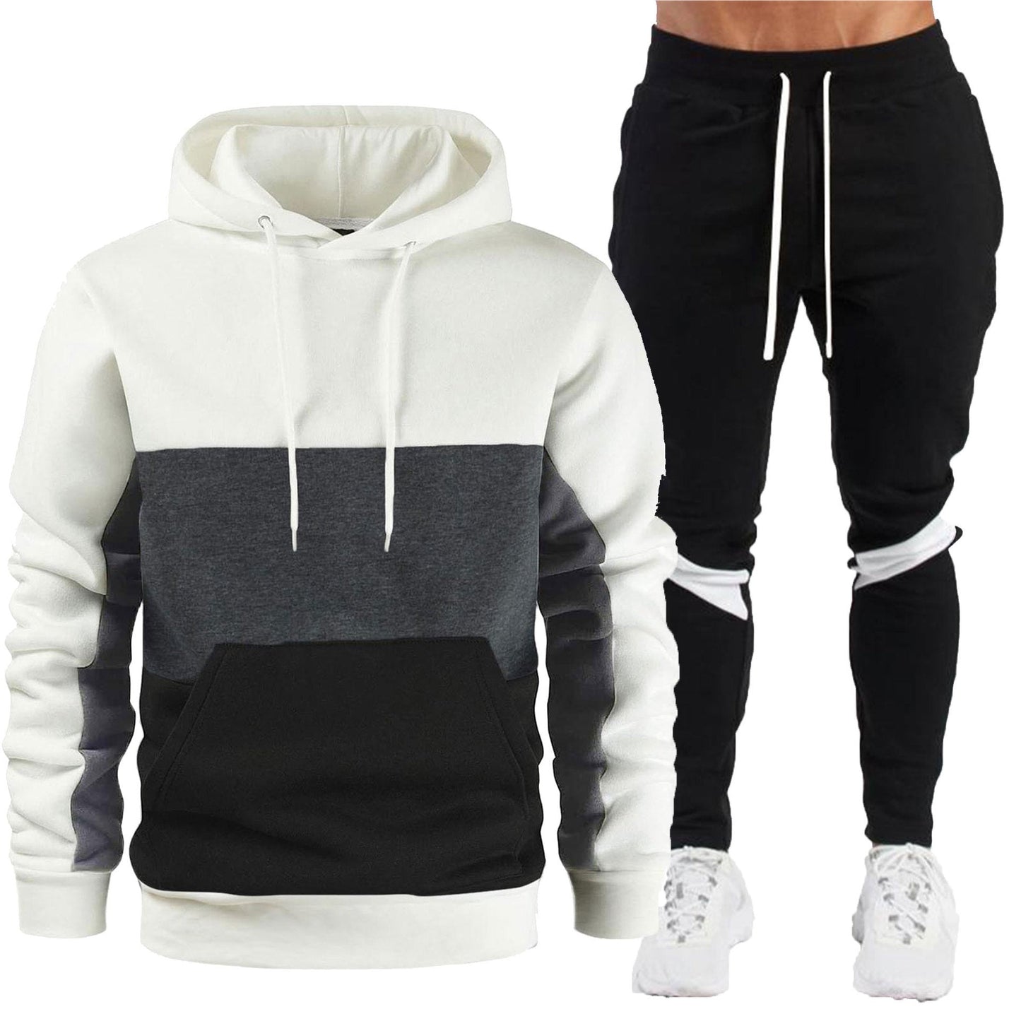 Sportliche Herren Jogginghose Hoodie Set Baumwolle Grau