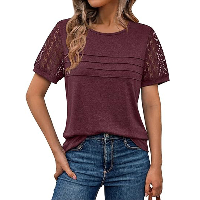 Damen T-Shirt Häkelärmel Luftig Sommer