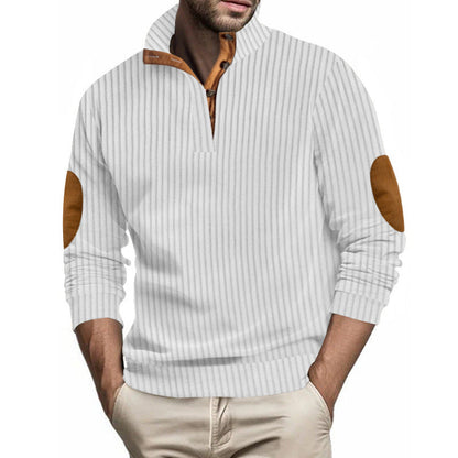 Herren Strickpullover Elegant Reverskragen Leder Detail