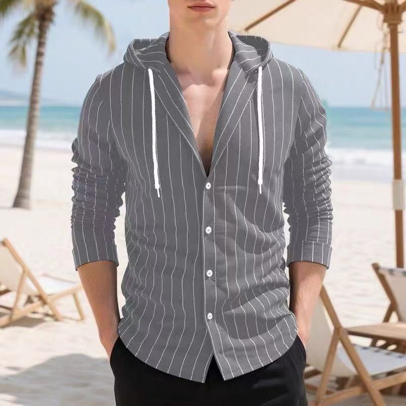 Herren Strickhemd Kapuze Streifenmuster Casual