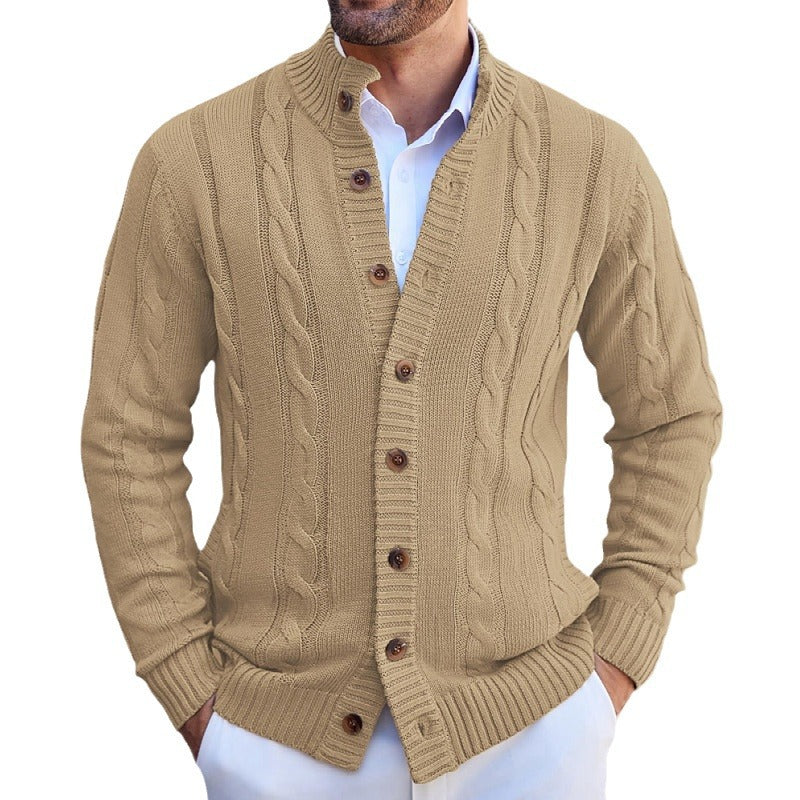 Herren Strickjacke Zopfmuster Umschlagkragen Modern