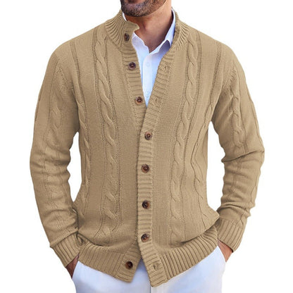 Herren Strickjacke Zopfmuster Umschlagkragen Modern