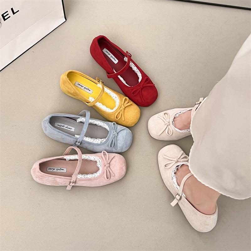 Damen Ballerinas Elegant Spitze Schnallenverschluss
