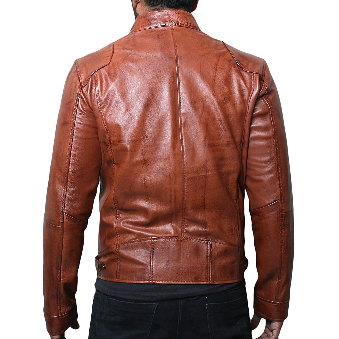 Lederjacke Herren Stehkragen Schwarz Ledermantel