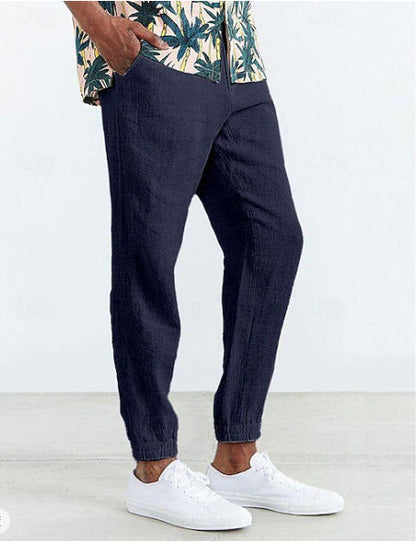 Herren Leicht Leinenhose Sommer Bequem Elastisch