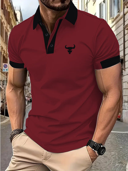 Herren Poloshirt Modern mit Kontrastkragen und Stickerei