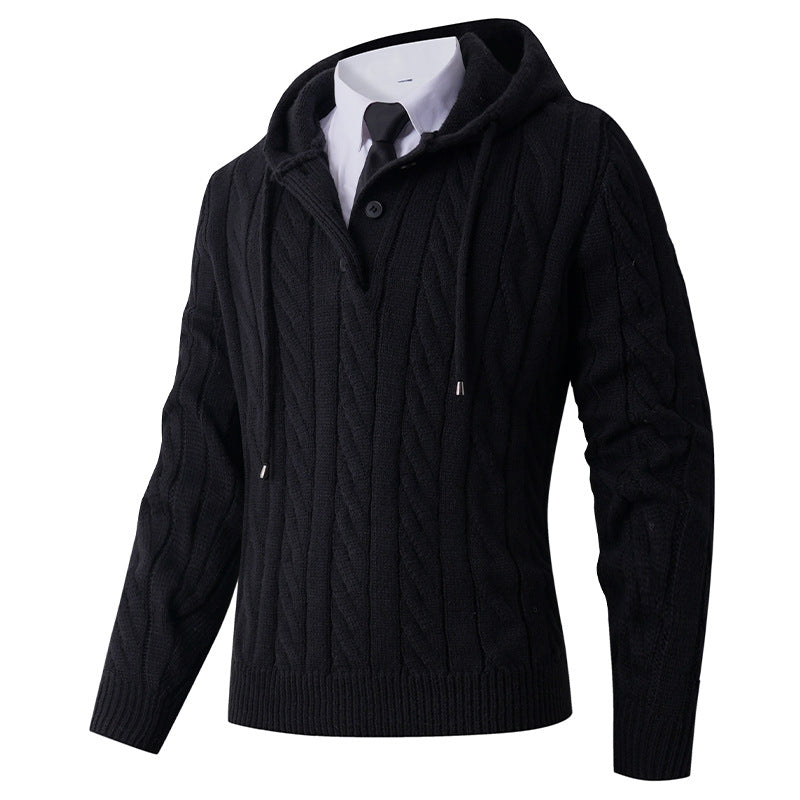 Herren Strickjacke Kapuze Zopfmuster Modern