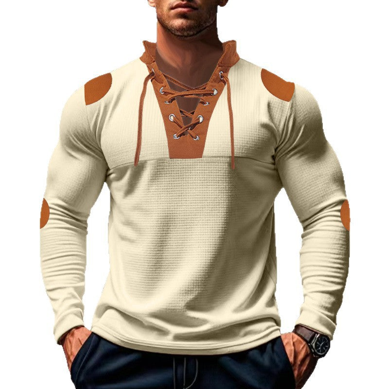 Herren Langarmshirt Modern mit Schnürung und Kontrastdetails