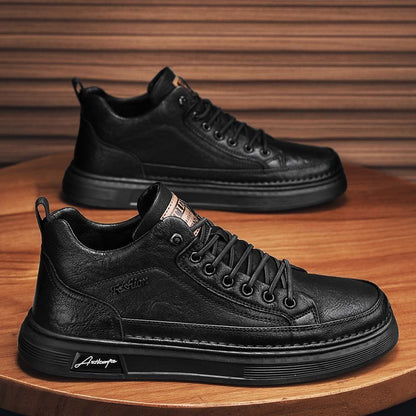 Herren Sneaker High-Top Leder Sportlich Schwarz