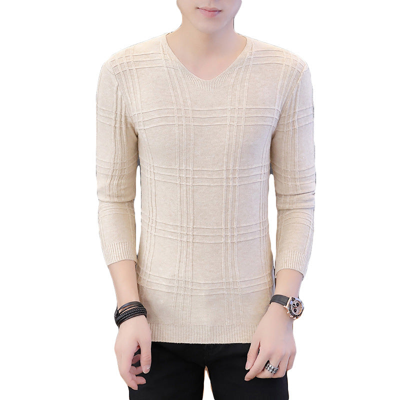 Herren Pullover Langarm Modern Rippmuster V-Ausschnitt