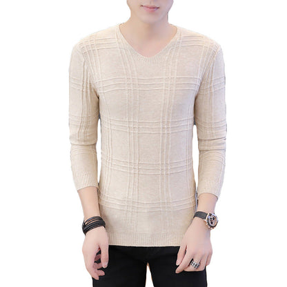 Herren Pullover Langarm Modern Rippmuster V-Ausschnitt