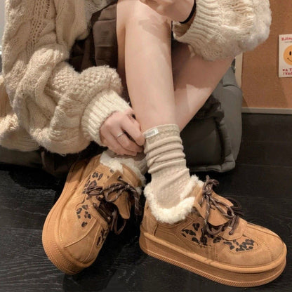 Damen Sneaker Leopardenmuster Fell gefüttert Winter