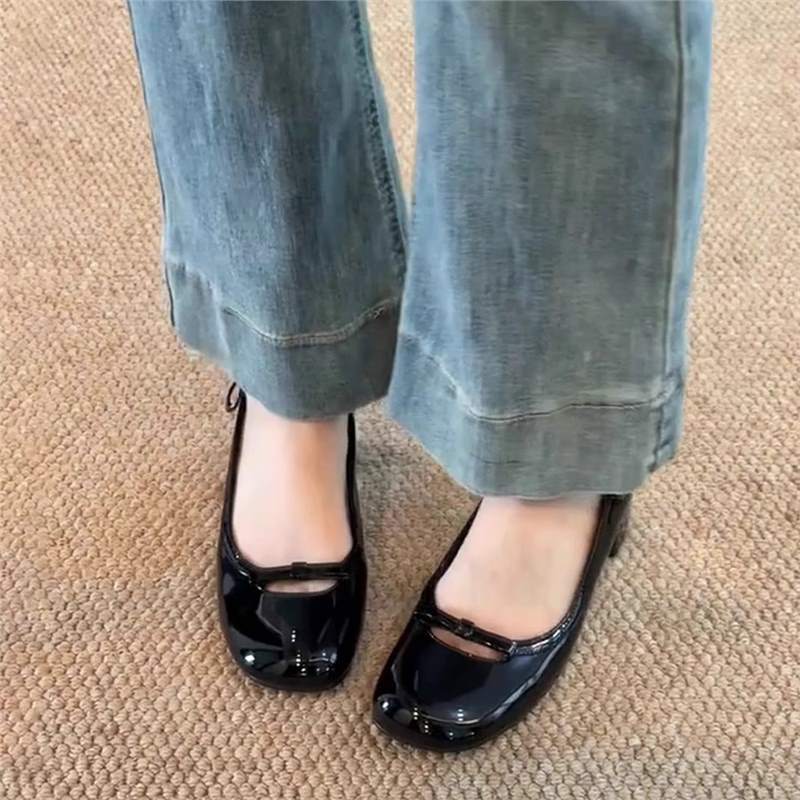 Damen Ballerinas Bequem Blockabsatz Blüten Schnalle