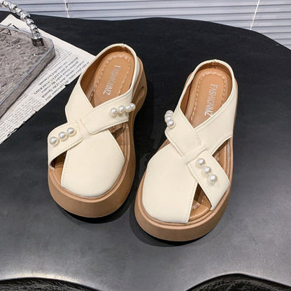 Damen Plateau Sandalen Plateauschuhe mit Perlen schwarz