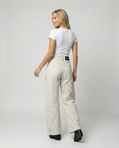 Damen Palazzohose Highwaist mit Klappentaschen und elastischem Saum