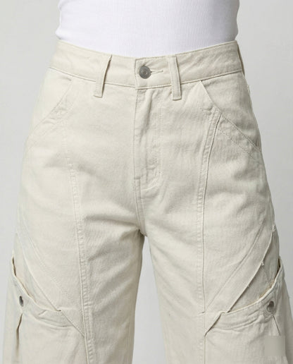 Damen Palazzohose Highwaist mit Klappentaschen und elastischem Saum