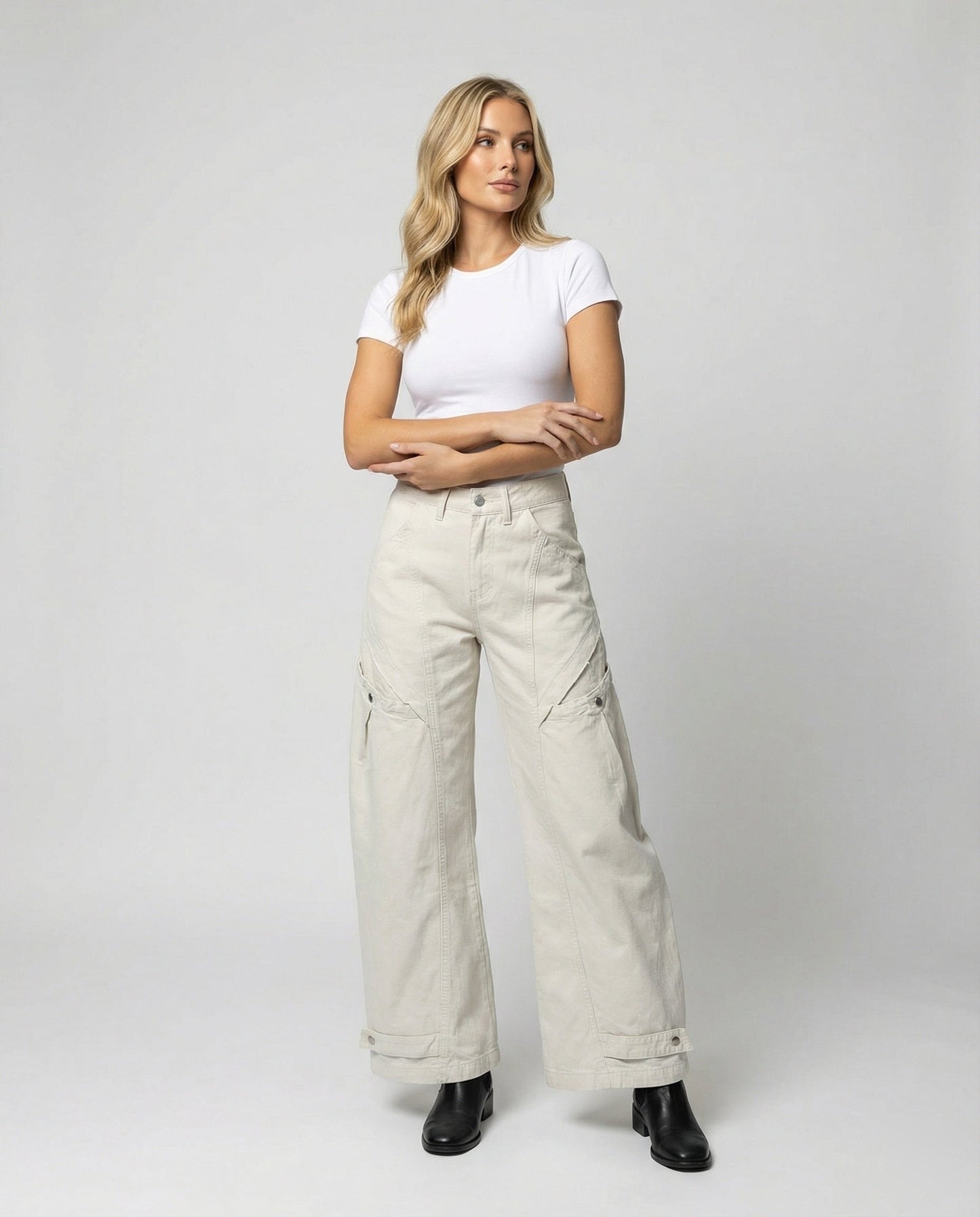 Damen Palazzohose Highwaist mit Klappentaschen und elastischem Saum