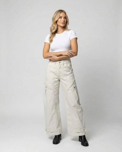 Damen Palazzohose Highwaist mit Klappentaschen und elastischem Saum