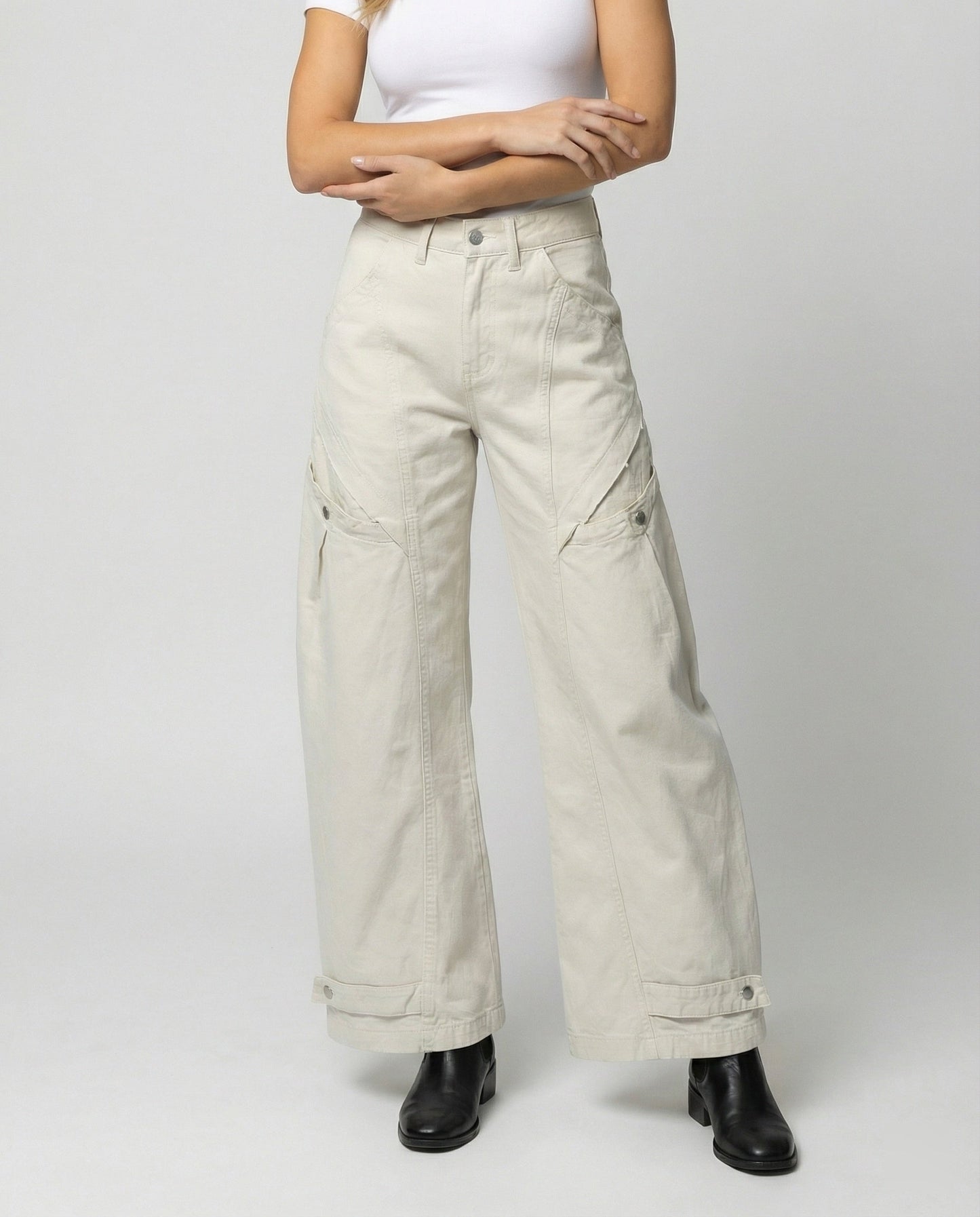 Damen Palazzohose Highwaist mit Klappentaschen und elastischem Saum - BerlinGlamour