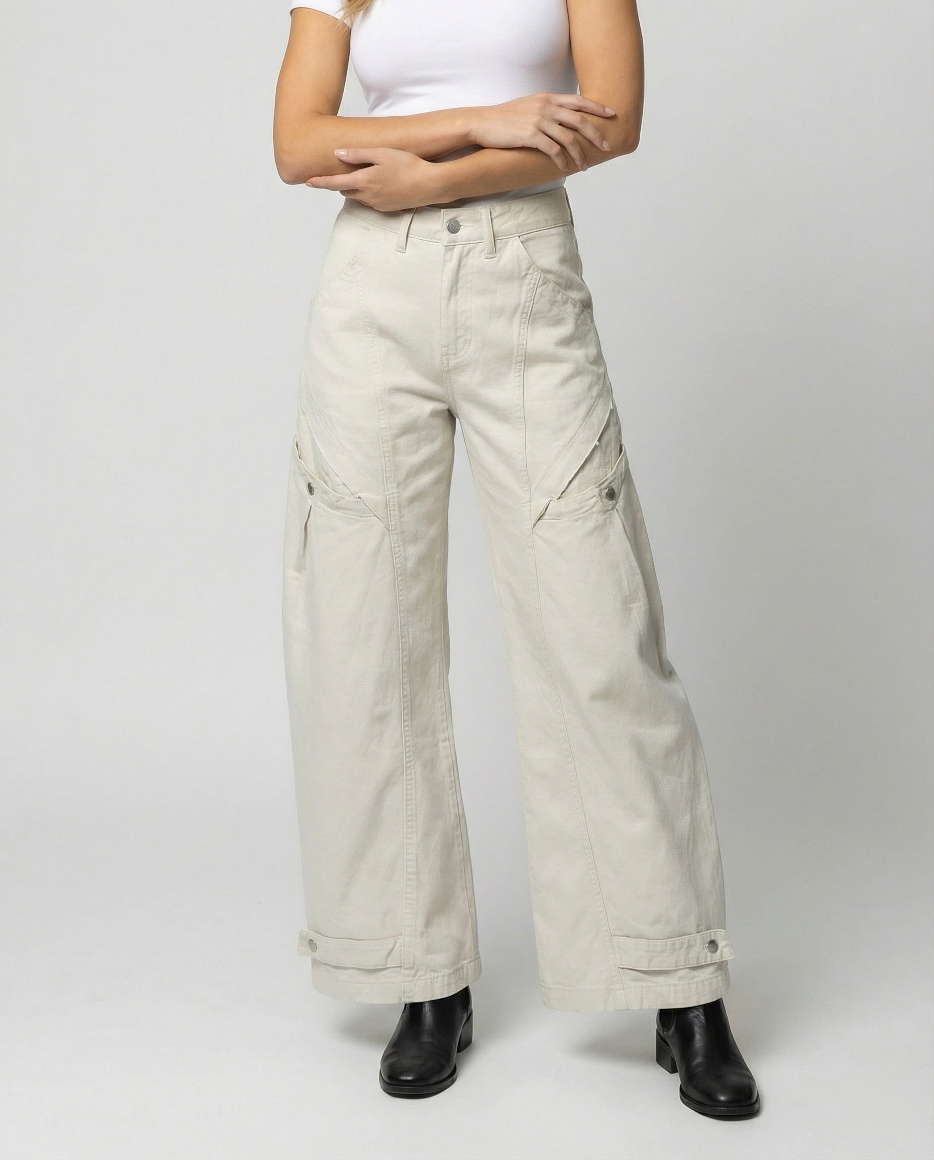 Damen Palazzohose Highwaist mit Klappentaschen und elastischem Saum - BerlinGlamour