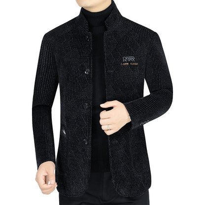 Herren Lange Winterjacke Strukturiert Schwarz