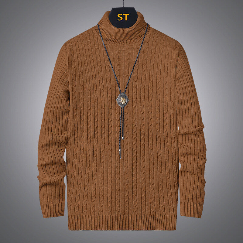 Herren Pullover Rollkragen Strick Zopfmuster Modern