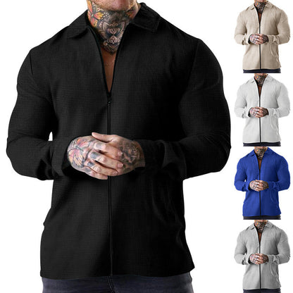 Herren Freizeithemd Modern mit Reißverschluss und Strukturdesign - BerlinGlamour