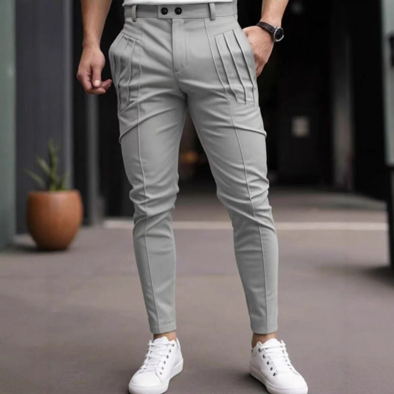 Herren Anzughose Slim Fit Plisé Elegant Schwarz